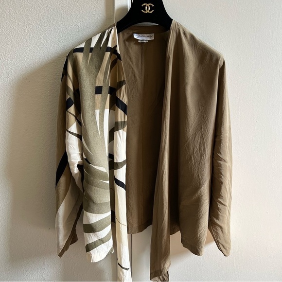 Genny Silk Multicolor Cardigan Wrap Tie Front Silky High Low Flowy Top Blouse 8 - Picture 11 of 16